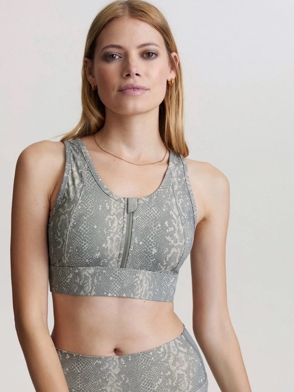 Varley Front-Zip Snake Print Sports Bra